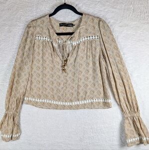 372-House of Harlow 1960 Beige‎ Geometric Blouse